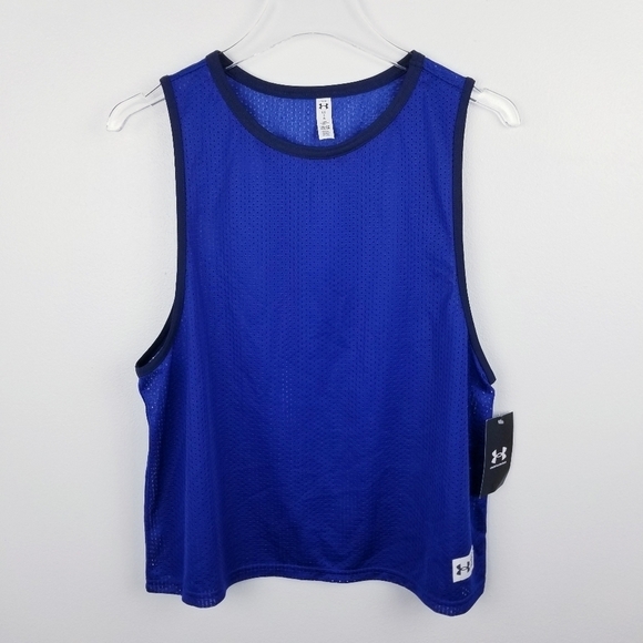 Women's Under Armour Blue Playback Retro Mesh Tank Top NWT size Large - Picture 1 of 10